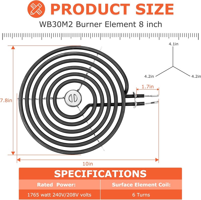 Fetechmate WB30M1 WB30M2 Electric Range Stove Top Surface Element Burner Kit and WB31T10010 WB31T10011 Silver Chrome Drip Pans Replacement for G.E Hot-point Range Stove by - Image 3